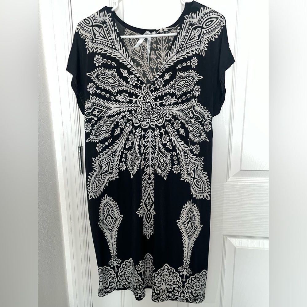Cristinalove Women black dress short sleeves black and white medium